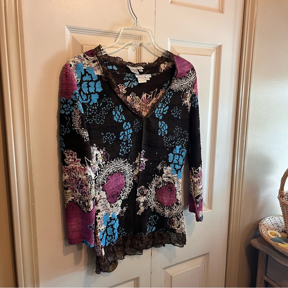 Alberto Makali Boho Floral Crinkle Top & Tank Set – M
